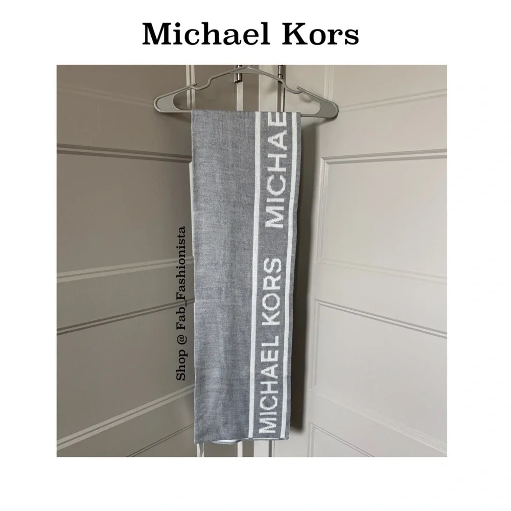 Michael Kors Gray Knit Scarf and Fingerless Gloves